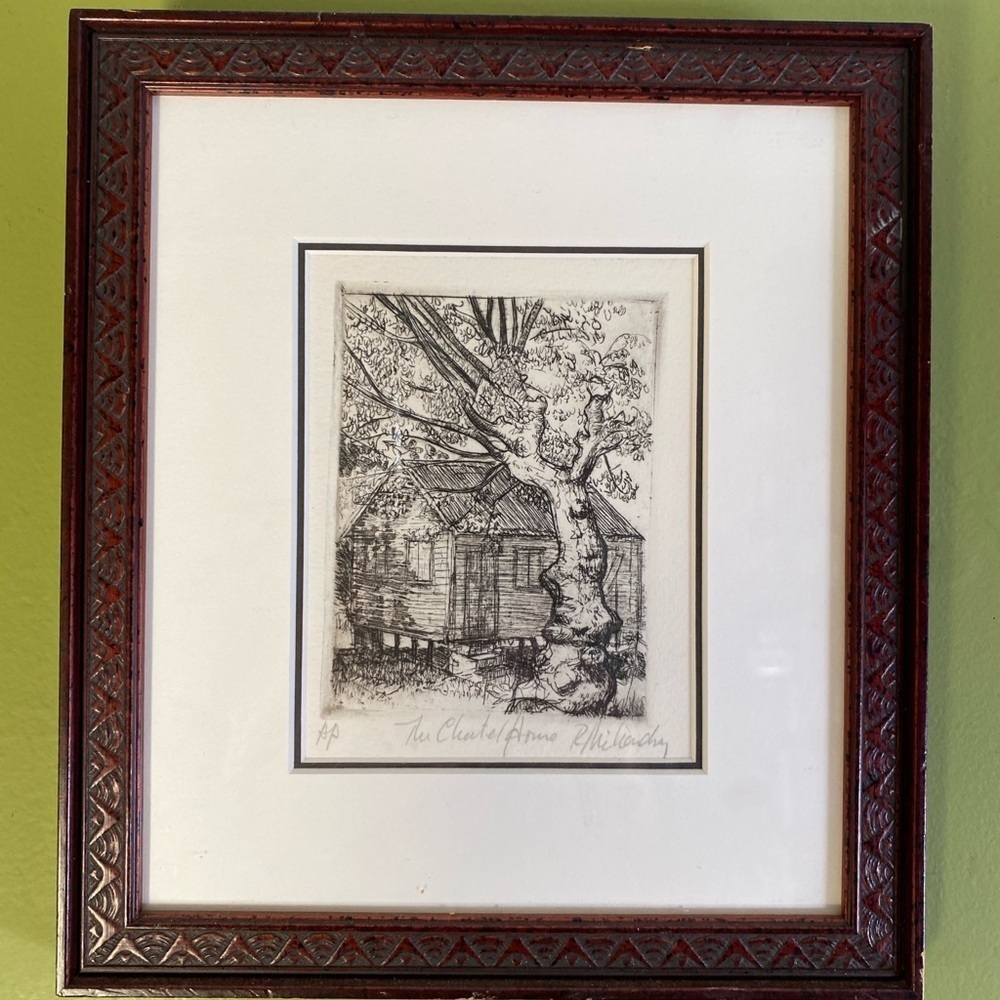 Original Sketch in Brown Frame Signed 8.5 x 10.5